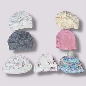 Adorable 7 Piece Baby Girl Headwear Set - Floral, Turbans, & Knits